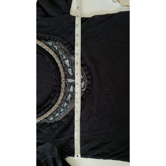 Anthropologie Deletta Hand-Beaded Neckline Black Knit Top Size Small Rocker Glam - Picture 9 of 11